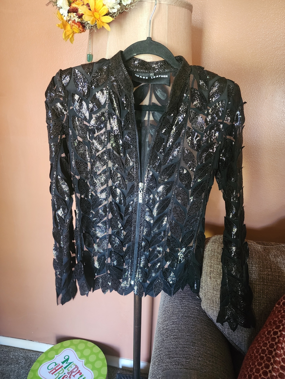Image Leather Black Leaf Jacket